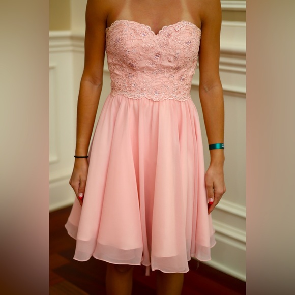 Blush sweetheart neckline prom/grad dress, braided bodice, corset back - Picture 1 of 5